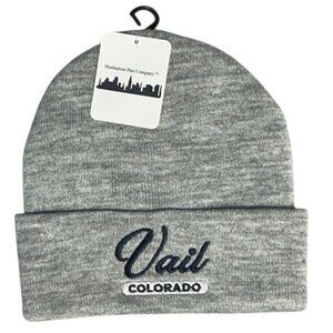 Vail Colorado Beanie Knit Hat Embroidered Blue Gray Adult Unisex One Size